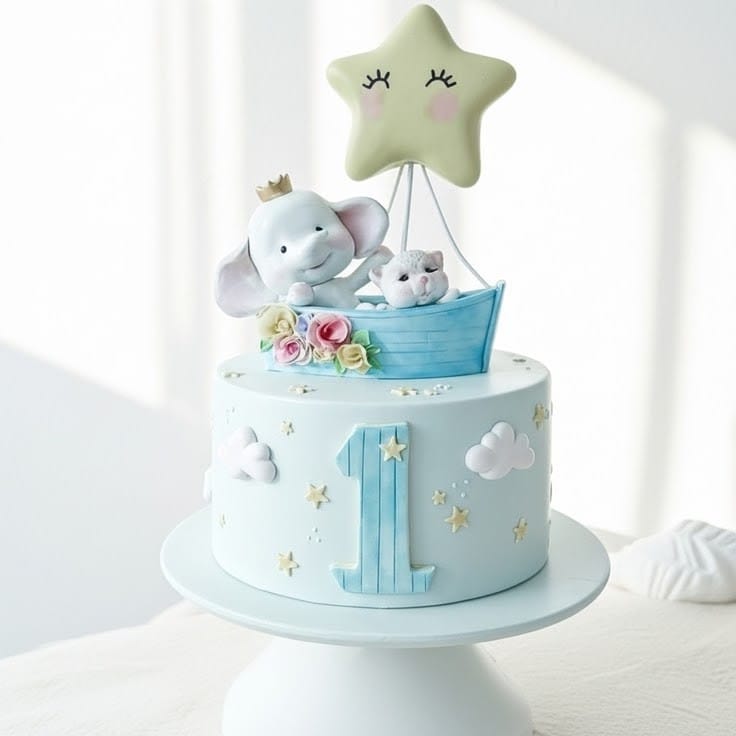 Elegant First Birthday Cake for Boy
