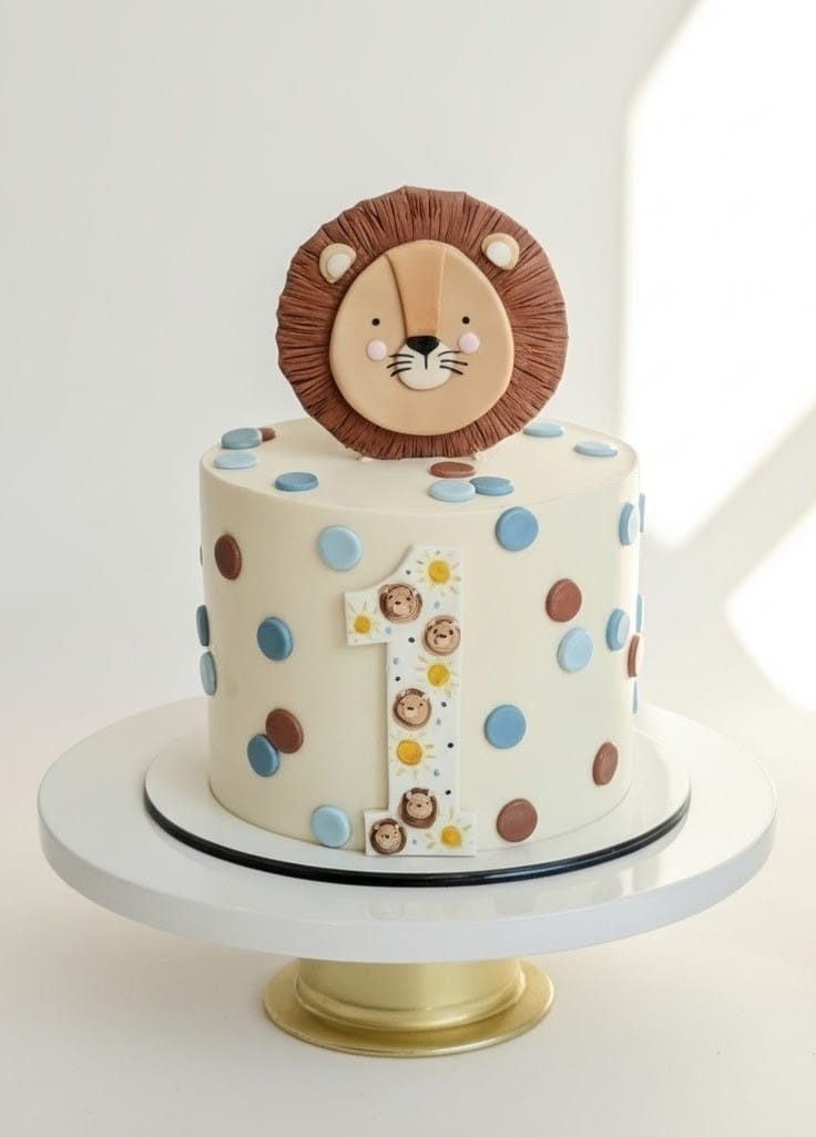 Lion Theme First Birthday Cake