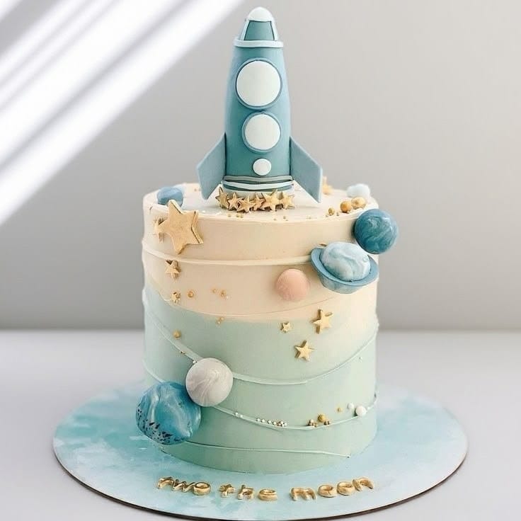 Space Theme 1st Birthday Cake for Boy