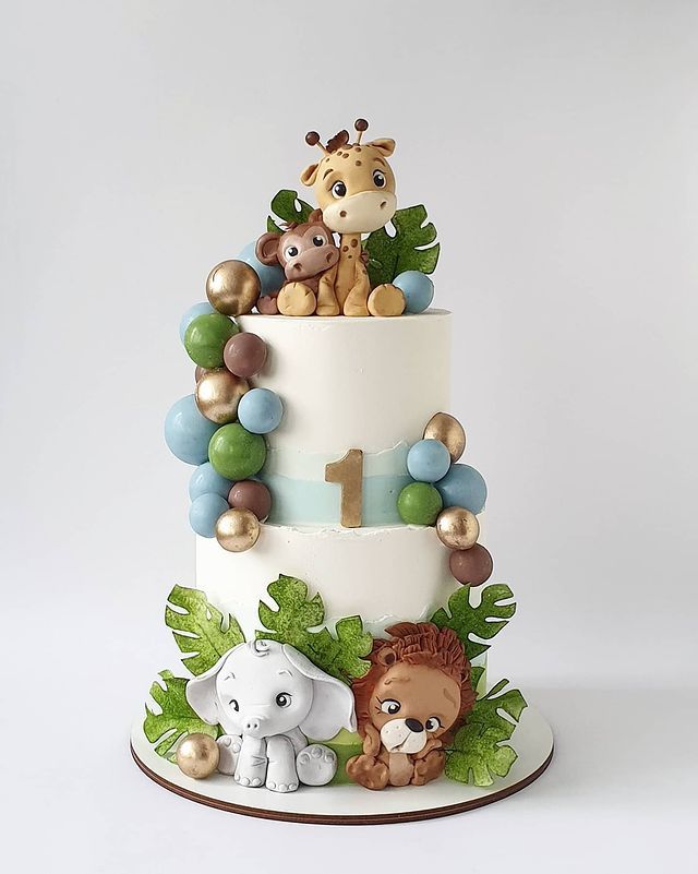 Jungle Theme 1st Birthday Cake for Boy