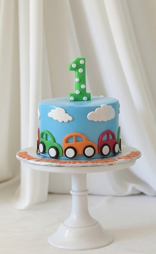 Car Theme First Birthday Cake for Boy