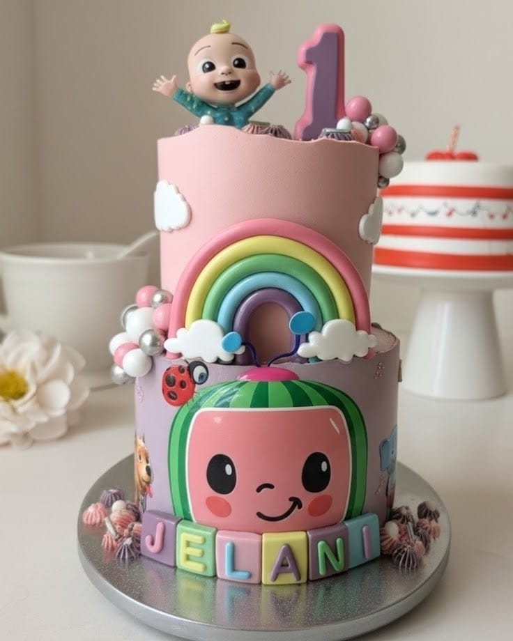 First Birthday Semi Fondant Cake for Girl