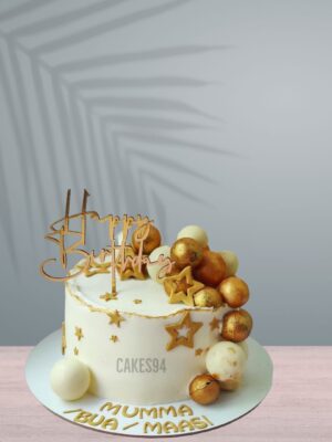 White And Gold Theme Cake