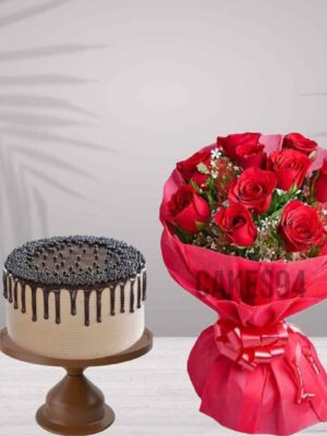 Choco Chips Cake With Bouquet