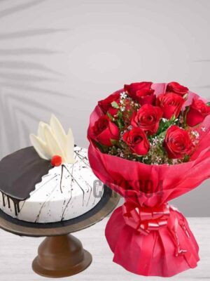 Choco Ivory Cake With Bouquet