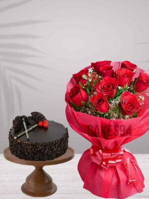 Classic Choco Chips Cake With Bouquet