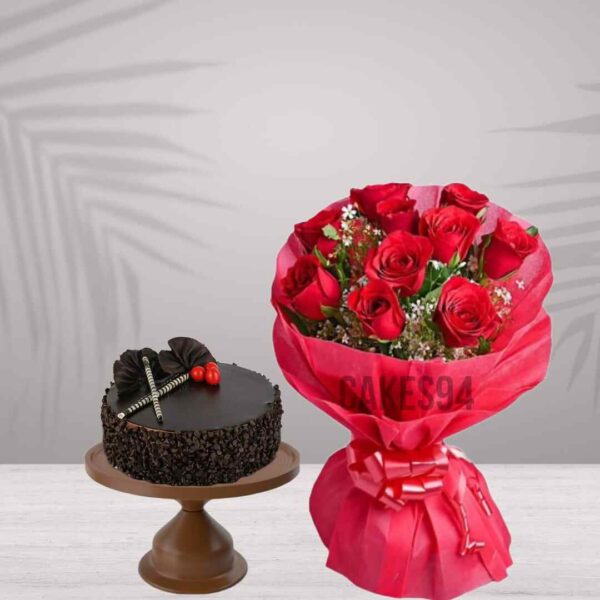 Classic Choco Chips Cake With Bouquet