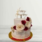 White And Rose Theme Cake For Anniversary / Wedding