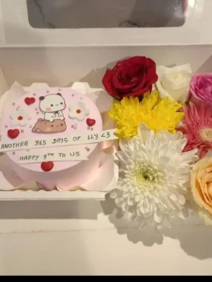 Dudu Bubu Mini Cake With Flower's Combo